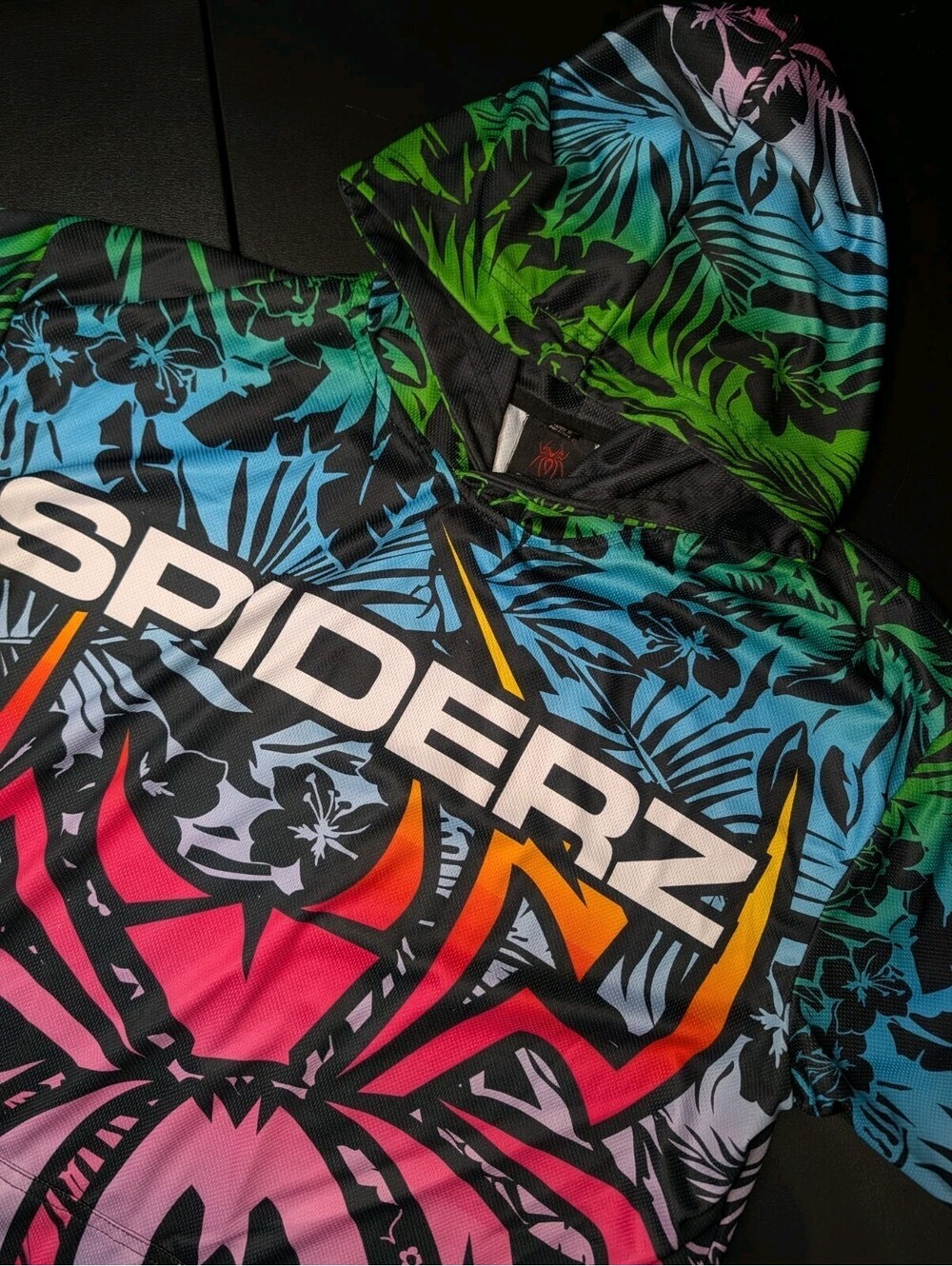 Spiderz Batting Gloves Short Sleeve Hoodie Rainbow Tropical Spider XL